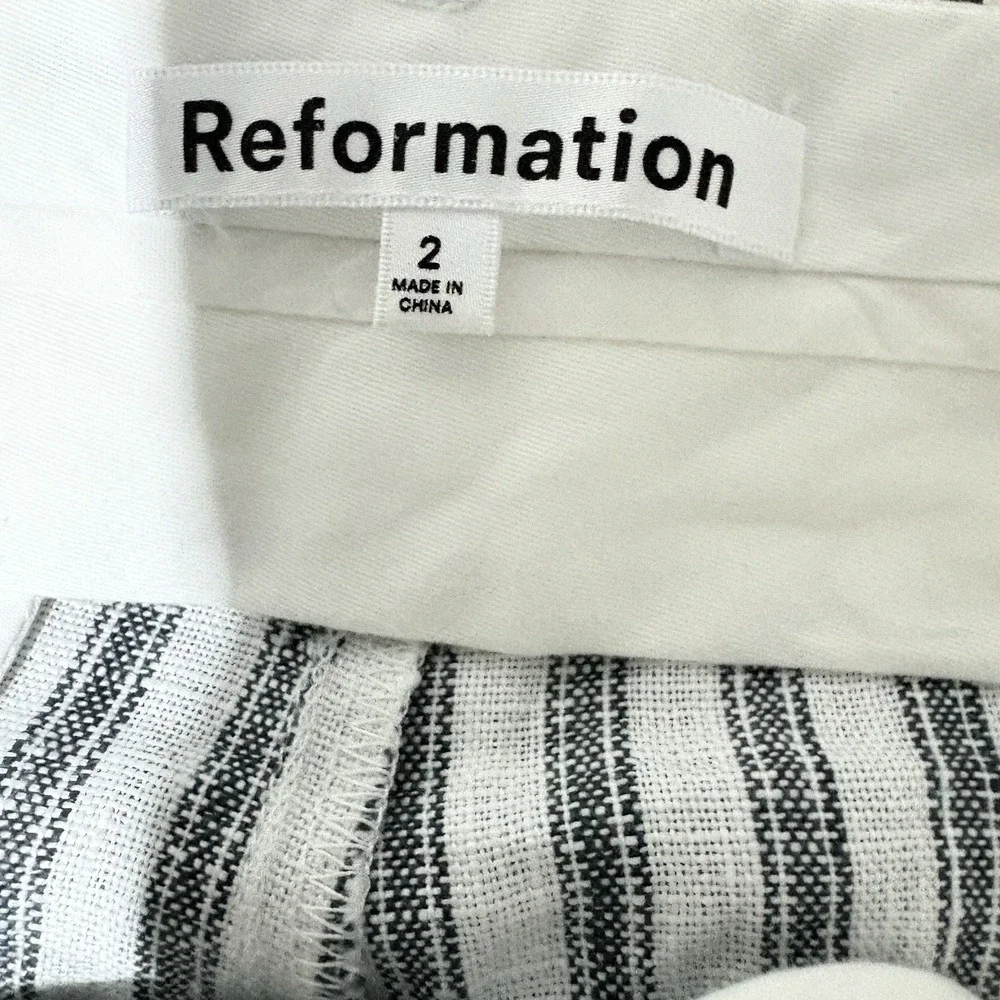 Reformation Pants Womens 2 S Gray White Stripe Linen Wide Leg Career Nautical